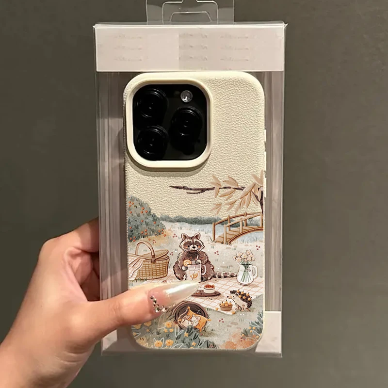Cute camping raccoon Lichee leather pattern Phone Case For Xiaomi mi 15T X7 F7 X6 M7 X5 M6 F5 X4 X3 Pro Ultra GT NFC 4G 5G