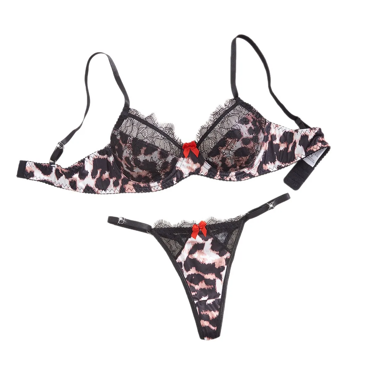 

Romantic lingerie lace leopard print patchwork thin, breathable, fashionable and sexy bra underwear set black