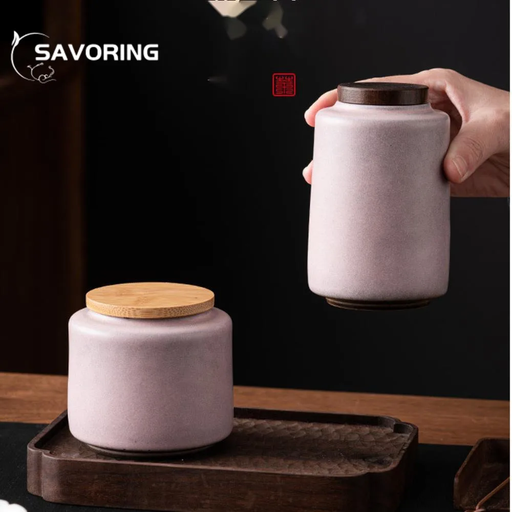 Kiln Change Powder Ceramic Tea Box Organizer Tea Leaf Box Storage Tank Containers Awakening Tea Jar Tea Caddy Chinese Teaware