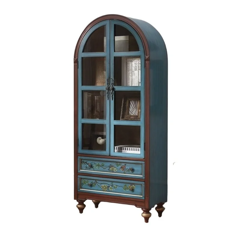 solid wood with glass dining side cabinet vertical cabinet study guest dining room furniture large capacity free installation