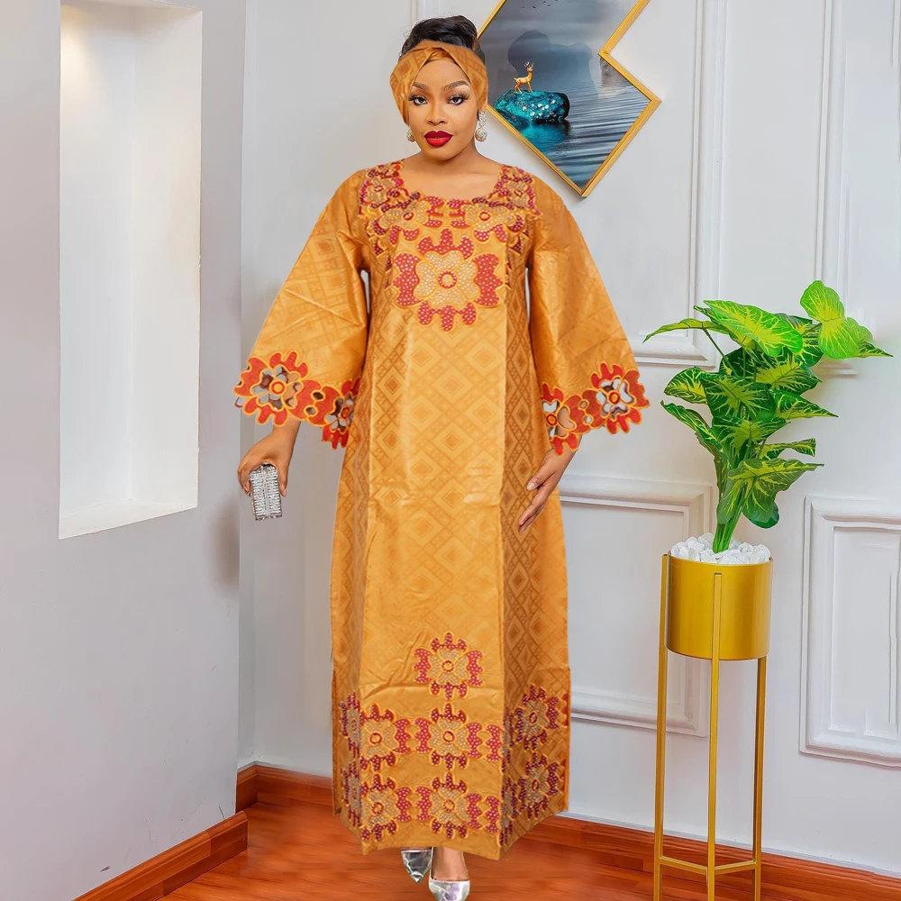 Plus Size African Clothes for Women Dashiki Traditional Bazin Embroidery Evening Gown Nigeria Wedding Party Dresses 2024