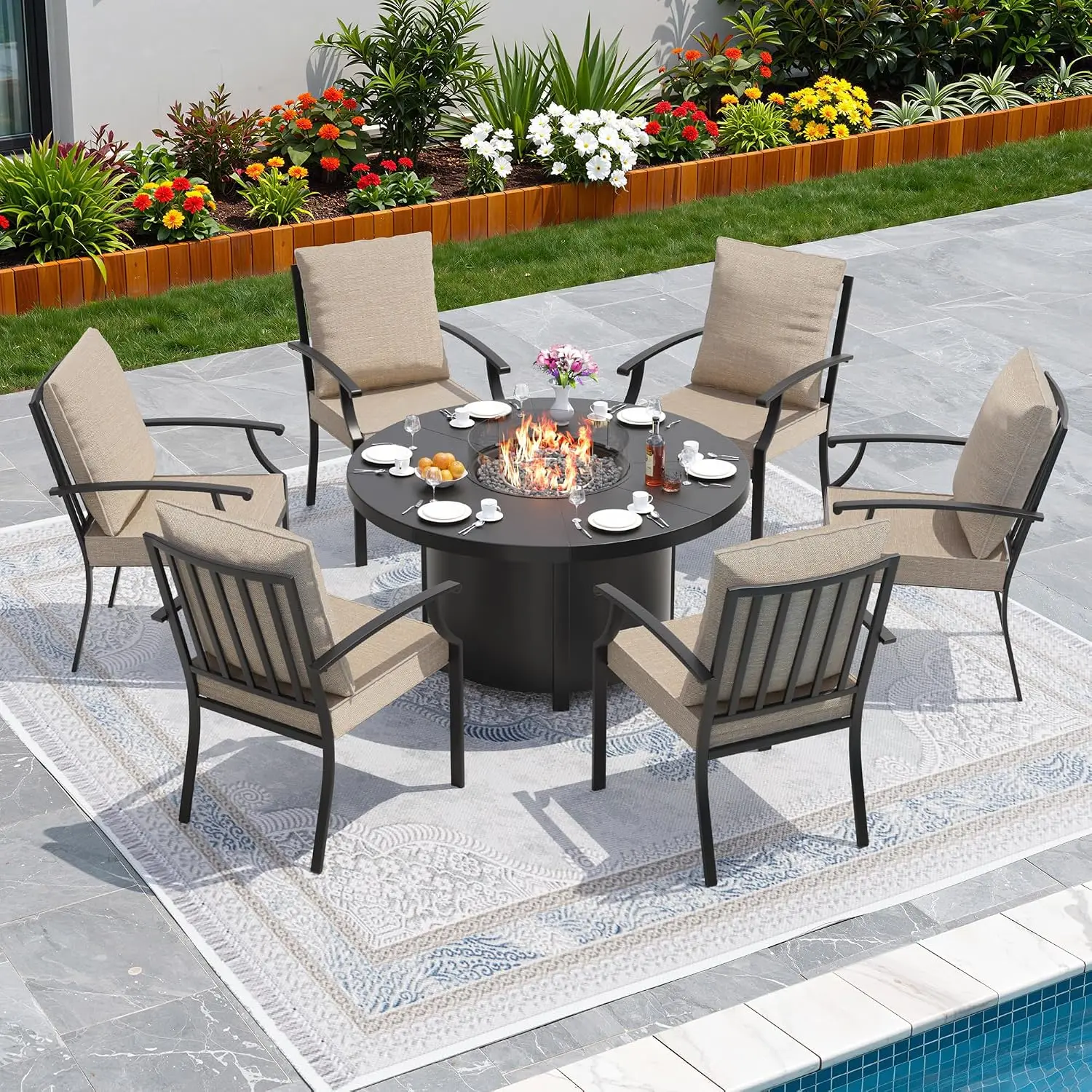 Metal Patio Furniture Set 7 Piece with 48