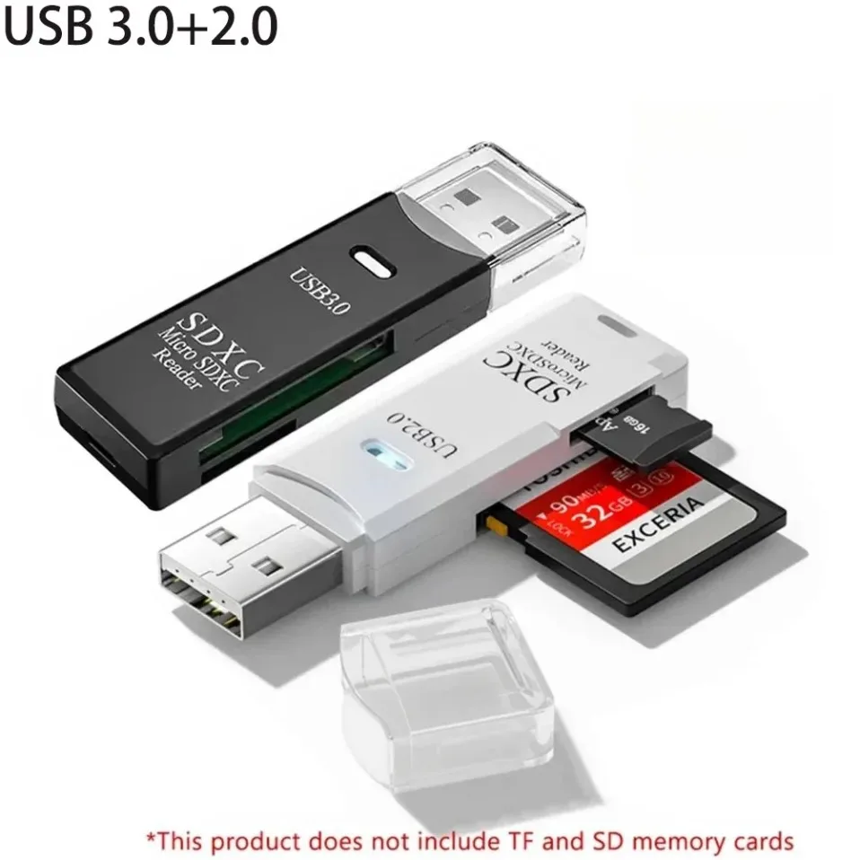 2‑in‑1 Fast Speed USB 3.0/2.0 Card Reader Multi‑function TF SD Memory Card Reader for Laptop Computer Tablet Camera Car Mounted