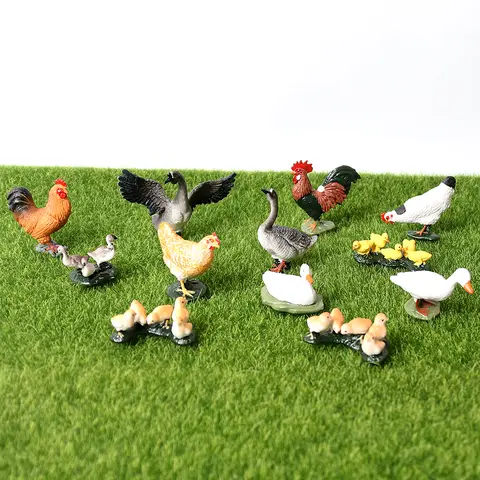 Realistic Plastic Farm Animals Figurines Goose Duck Hen Chicken Chick Poultry Animal Models Playset 3pcs for Kids and Toddlers