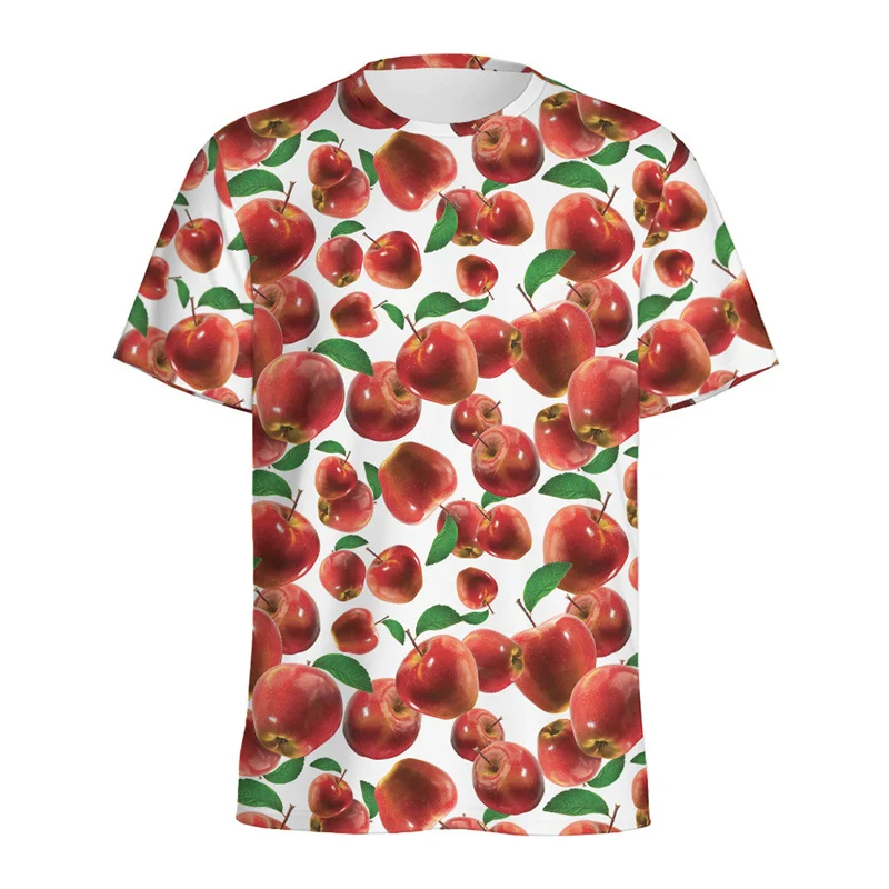 Cute Cartoon Apple Mango Pattern T-shirt For Men 3D Printed Fruit T Shirt Women Loose Short Sleeve Street Round Neck Top Tees