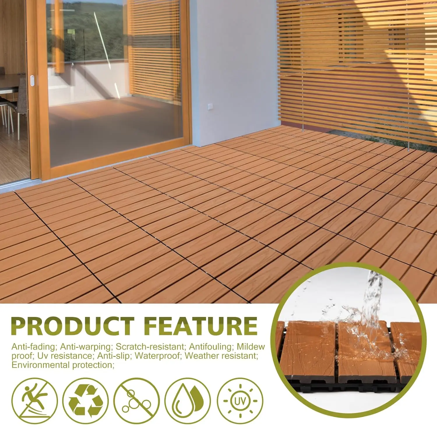 Interlocking Decking Tiles, Floor Tile,Durable, Maintenance,Waterproof,Indoor