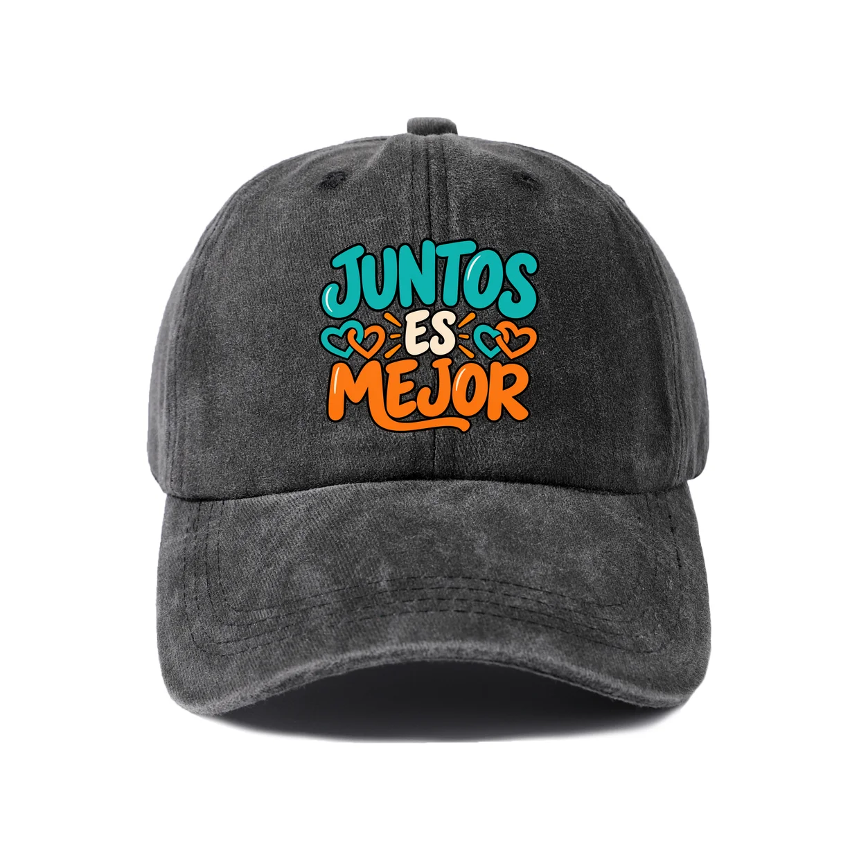Vintage Washed Baseball Cap with Juntos Mes Mejor Graphic, Adjustable Unisex Dad Hat, Streetwear Gift