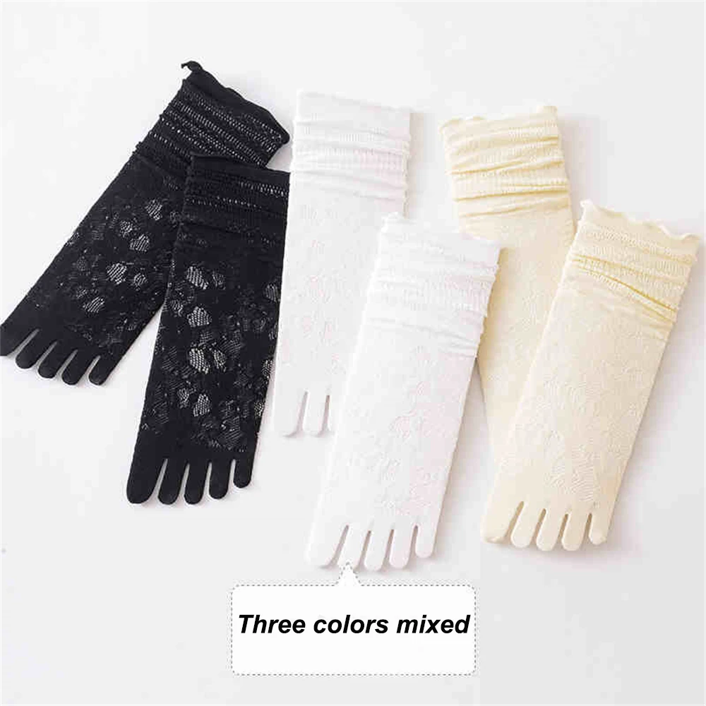 3 pairs Summer Lace Thin Breathable Five-finger Mid-tube Socks Women Split-toe Hollow Skin-friendly Pile Socks Dress Accessories