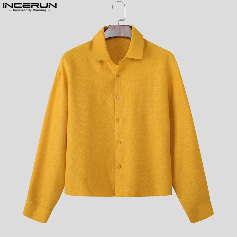 

INCERUN Men Shirt Solid Color Lapel Long Sleeve Open Stitch Casual Men Clothing Autumn 2025 Loose Streetwear Fashion Male Shirts