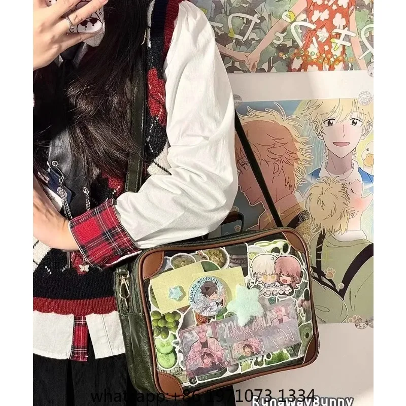 Harajuku Vintage Solid Ita Bag Women Spacious Multi-Pocket Multifunctional Crossbody Bag Ladies PU Leather Square Handbag Y2k view 3