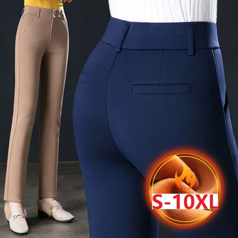 Ladies Casual Leggings Elastic High Waist Work Pants Fat Man Trousers Autumn Winter Commuter Dress Trousers Straight Pants 10XL