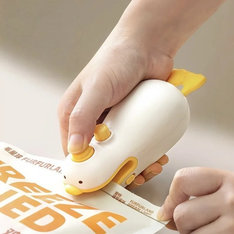 Sellador Portátil Recargable con Diseño de Pato, de ABS y Silicona, 400mAh, para Bolsas de Snacks, Especias, Comida para Mascotas y Frutas
