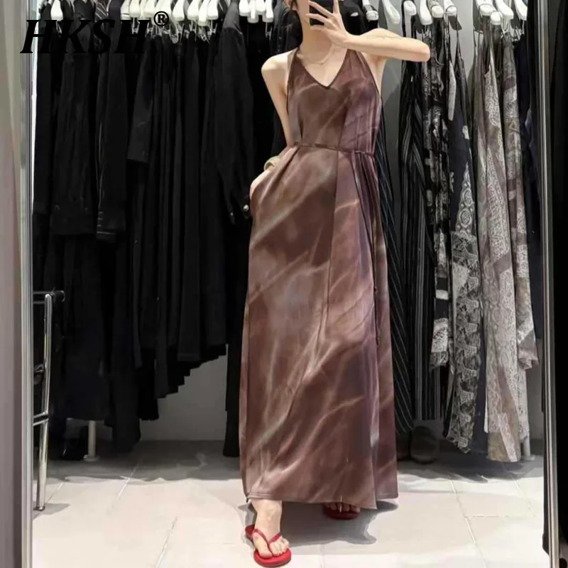 

HKSH Summer New Women's Stylish Chic Vacation Style Fashion Elegant Temperament Casual Trendy V-neck Printed Long Dresses HK5943