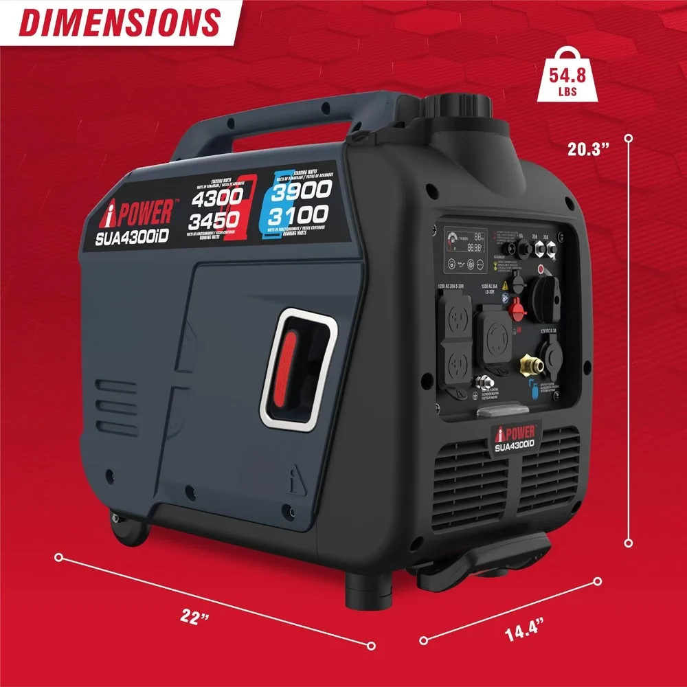 Portable Inverter Generator Dual Fuel, 4300W RV Ready, EPA & CARB Compliant CO Sensor, Light Weight with Telescopic Handle