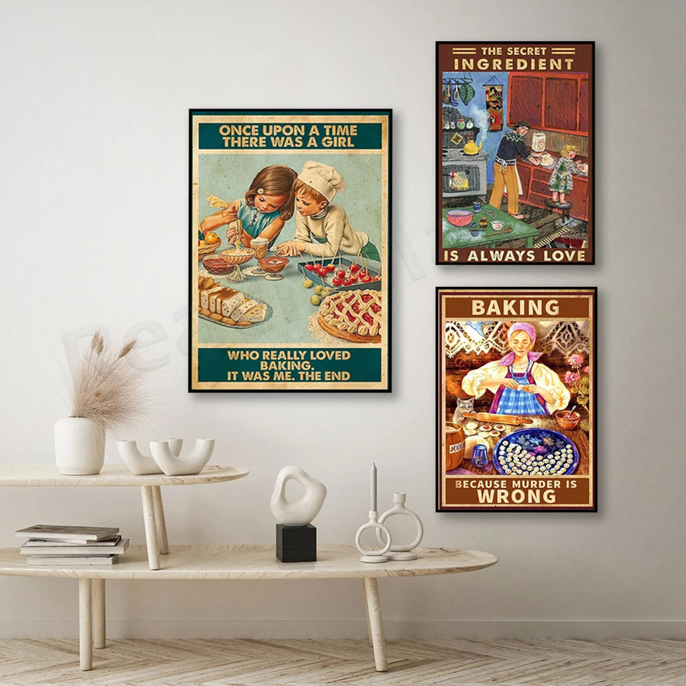 Dad and daughter baking art print, secret ingredient is always love, baking lovers poster, little girl baking poster