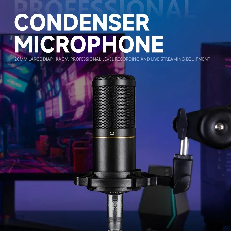 

Professional Studio Condenser Microphone Headphone USB Audio Interface Sound Card Bracket Bundle Kit Podcast Recording