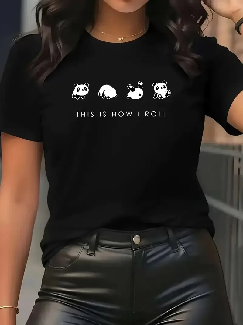

Cute Panda Graphic Printing Summer Autumn Winter Cotton Men's and Women's T-shirts Short Sleeves Luxury Outdoor Sports Brand