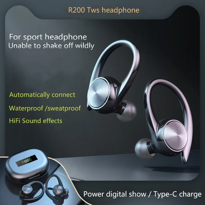 

CHENGTUO R200 headset Tws in-ear headphones Bluetooth 5.3 Headphones Stereo Earphones Sports Wireless Earbuds Ear Hook Headset