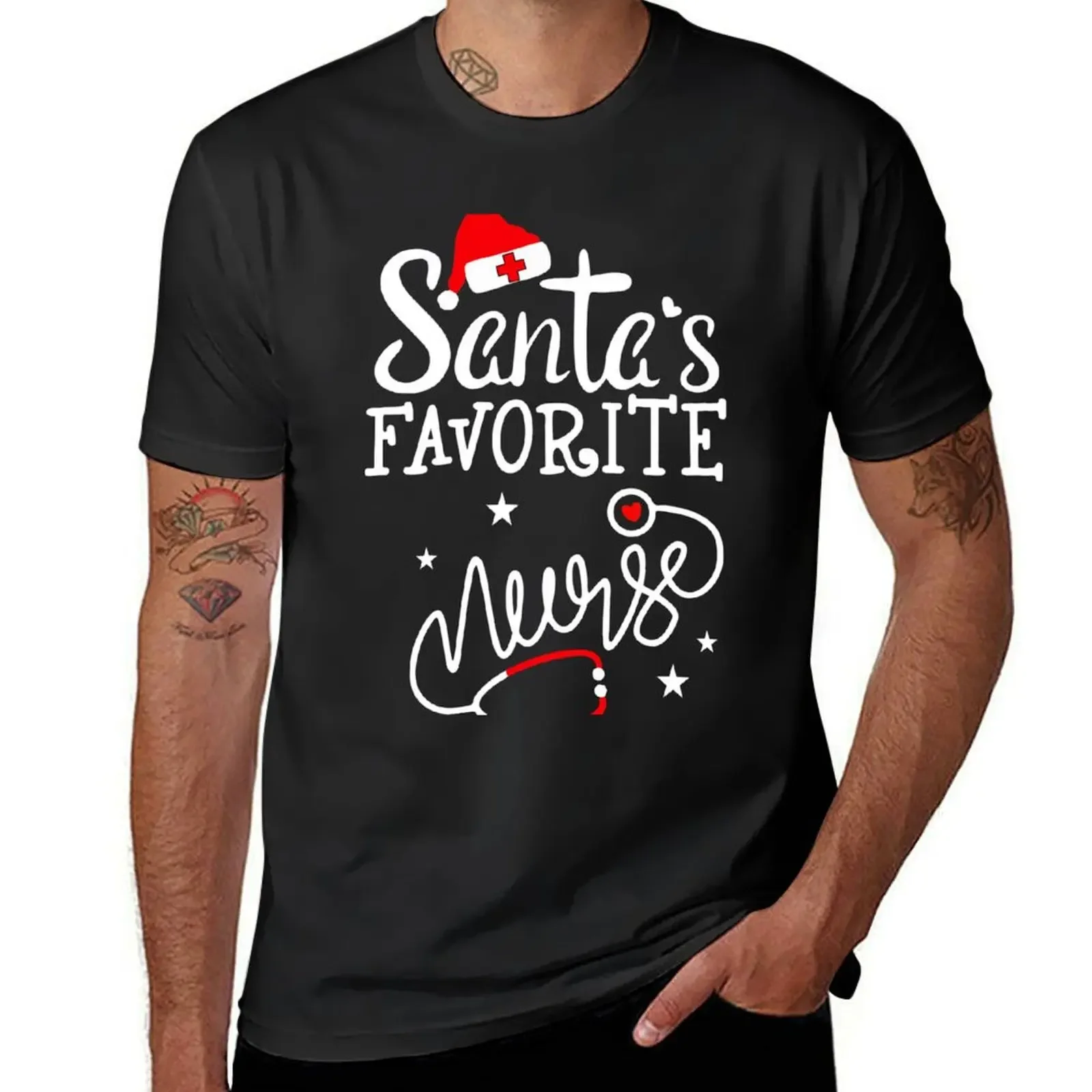 Santa's Favorite Nurse T-Shirt anime blacks mens workout shirts