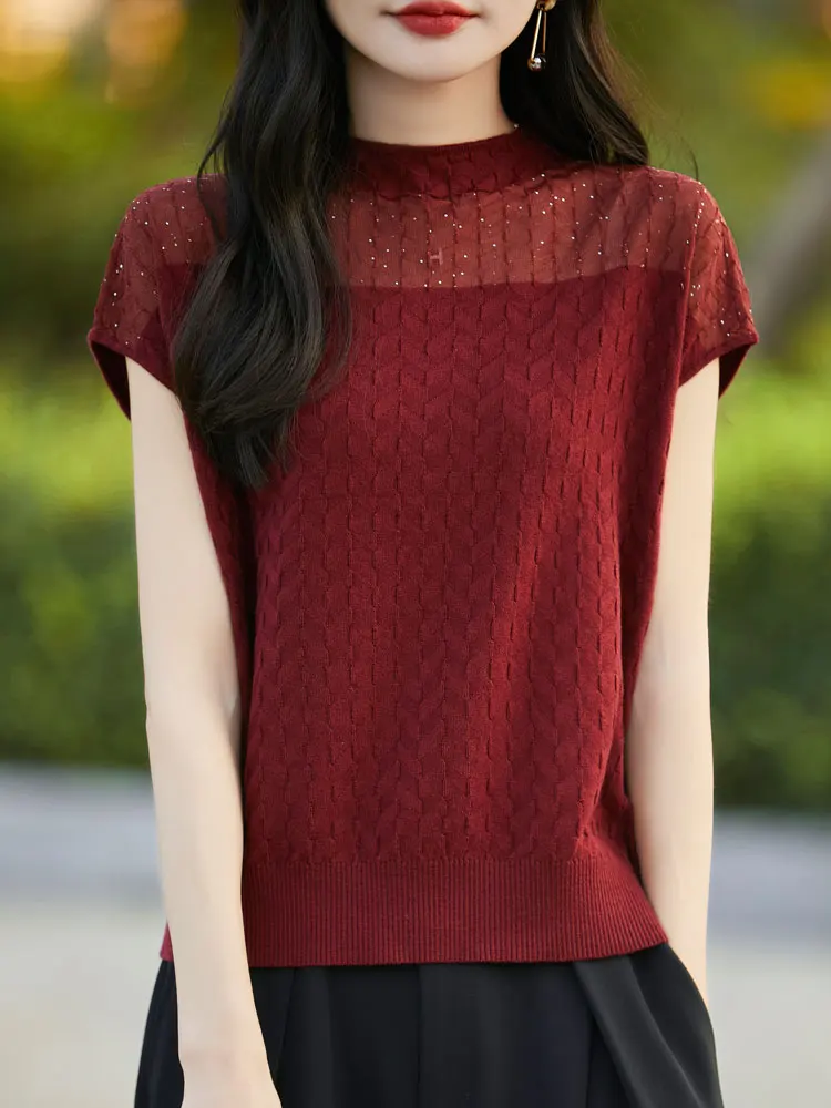 

2025 New Summer Short Sleeve Half High Collar Solid Color Top Women's High Grade T-Shirt Fashion Comfortable Leisure T-Shirt Top