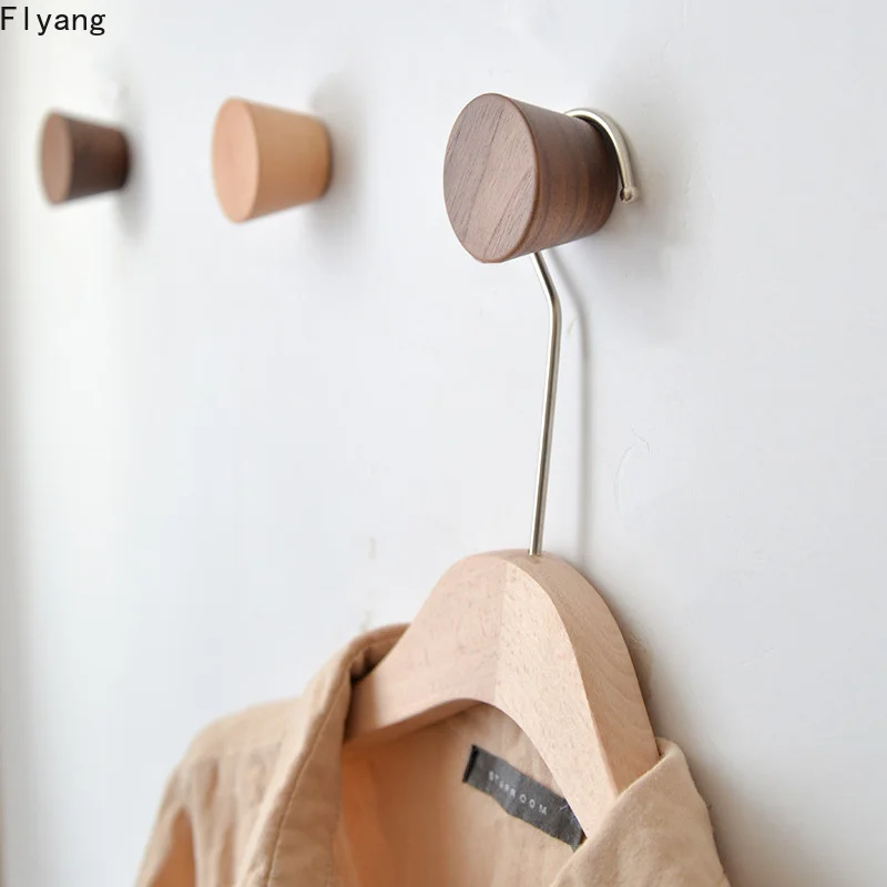 

Nordic tapered solid wood hook wall living room porch hanger decoration coat and hat wooden hook hanging towel rack hangers