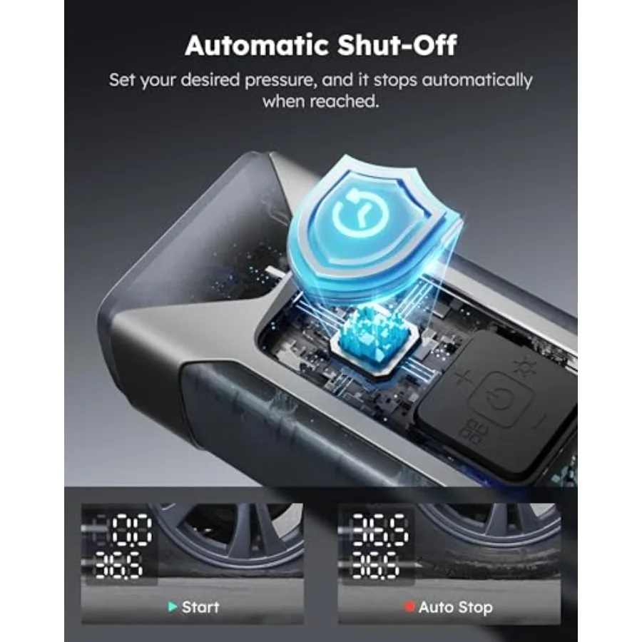 T10 منفاخ لإطارات السيارة ضاغط هواء محمول لسيارة دراجة نارية كرات 160 رطل لكل بوصة مربعة مضخة هواء لاسلكية مع بطارية مدمجة 7500 مللي أمبير #6