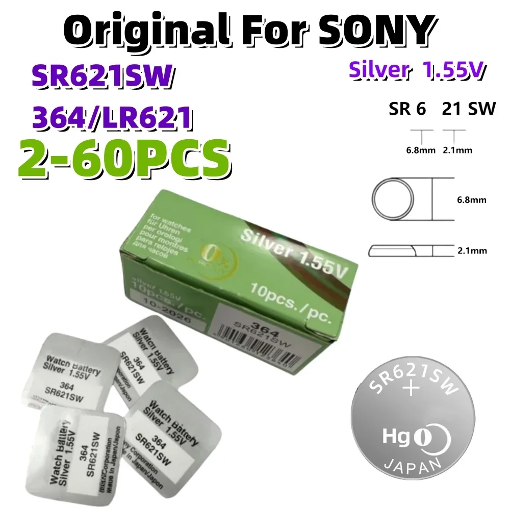 2-50 SZTUK Oryginalna bateria guzikowa do SONY AG1 LR621 364 164 531 SR621 SR621SW SR60 CX60 do zegarków Zabawki Zdalne baterie monety