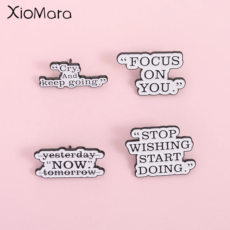 Stop Wishing Start Doing Inspirierender Emaille-Pin Cartoon-Text Anregende Brosche Abzeichen Rucksack-Accessoires Geschenke für Freunde