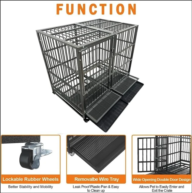 54 48 38 inch Heavy Duty Indestructible and Escape Proof Dog Crate Cage Kennel for Large Dogs High Anxiety Dog Crate with Remov AliExpress