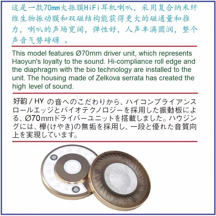Komposit-Biofilm-Nanofaser-Dual-Magnet-Kopfbügel-Over-Ear-Dynamik-Kopfhörer mit hochauflösendem Audiophiler 70-mm-Lautsprecher. – Detail 7