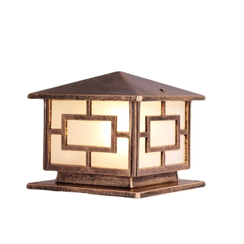 TechHPBIY Antique Brass Japanese Square Outdoor Waterproof Garden Lighting Fence Top Door Gate Pillar