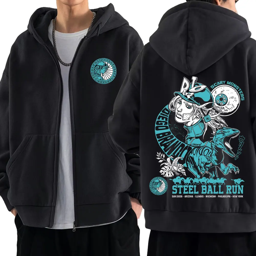 Anime Jojo Bizarre Adventure Zipper Hoodies STEEL BALL RUN Diego Brando Manga Zip Up Sweatshirts Herrenmode Casual Pullover