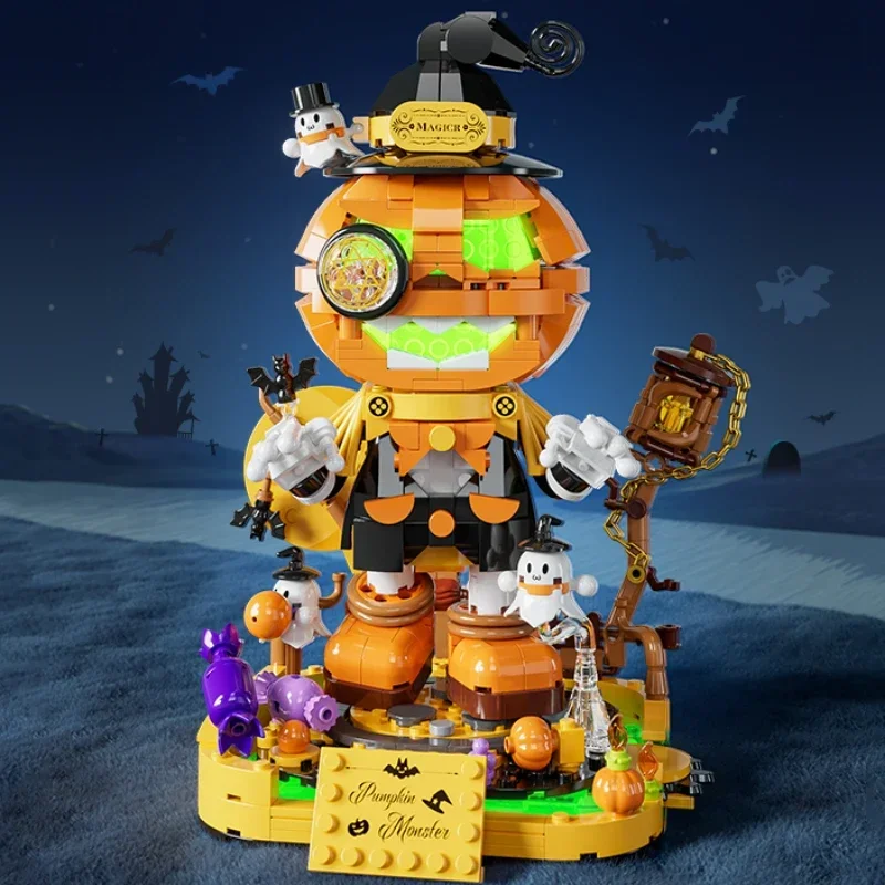 Halloween Pumpkin Elf Building Blocks Pumpkin House Desktop Decoration Puzzle Assembling Model Toys Birthday Gifts for Kids