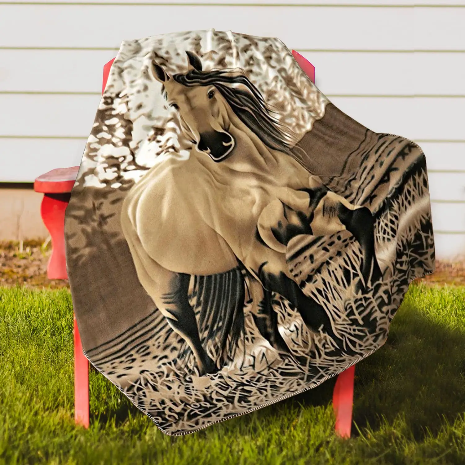 Western Galloping Horse Throw Blanket Lightweight Soft Warm Flannel Blanket for Bed Couch Sofa Living Room,Brown Horse Blankets