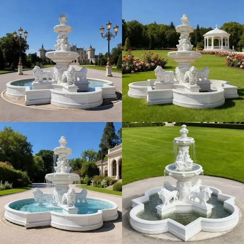 Stacked Houses Ecological Minimalist Design Huge Outdoor Stone Lion Fountain Garden Lady Statue