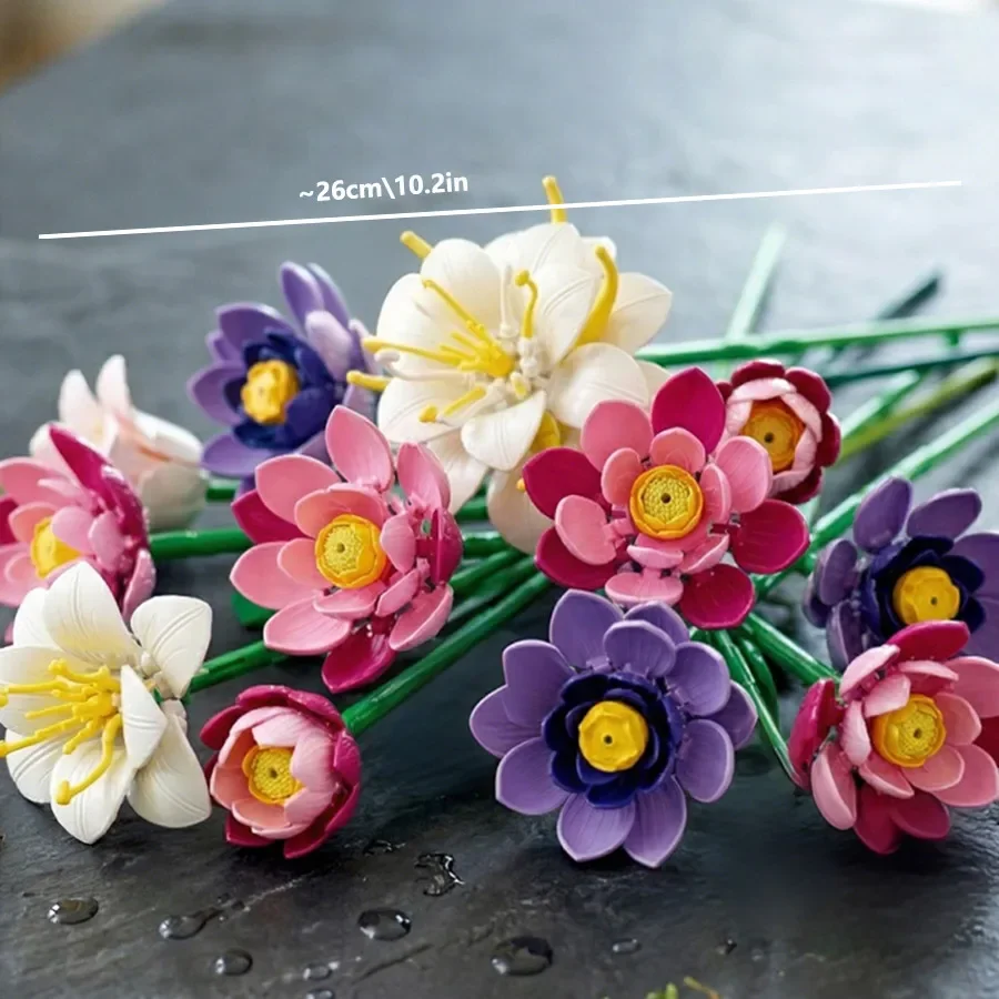 Eternal Lotus Flower Bouquet Building Blocks Set Artificial Botanical Flowers DIY Home Desk Decor Mothers Day Birthday Gift - view 5