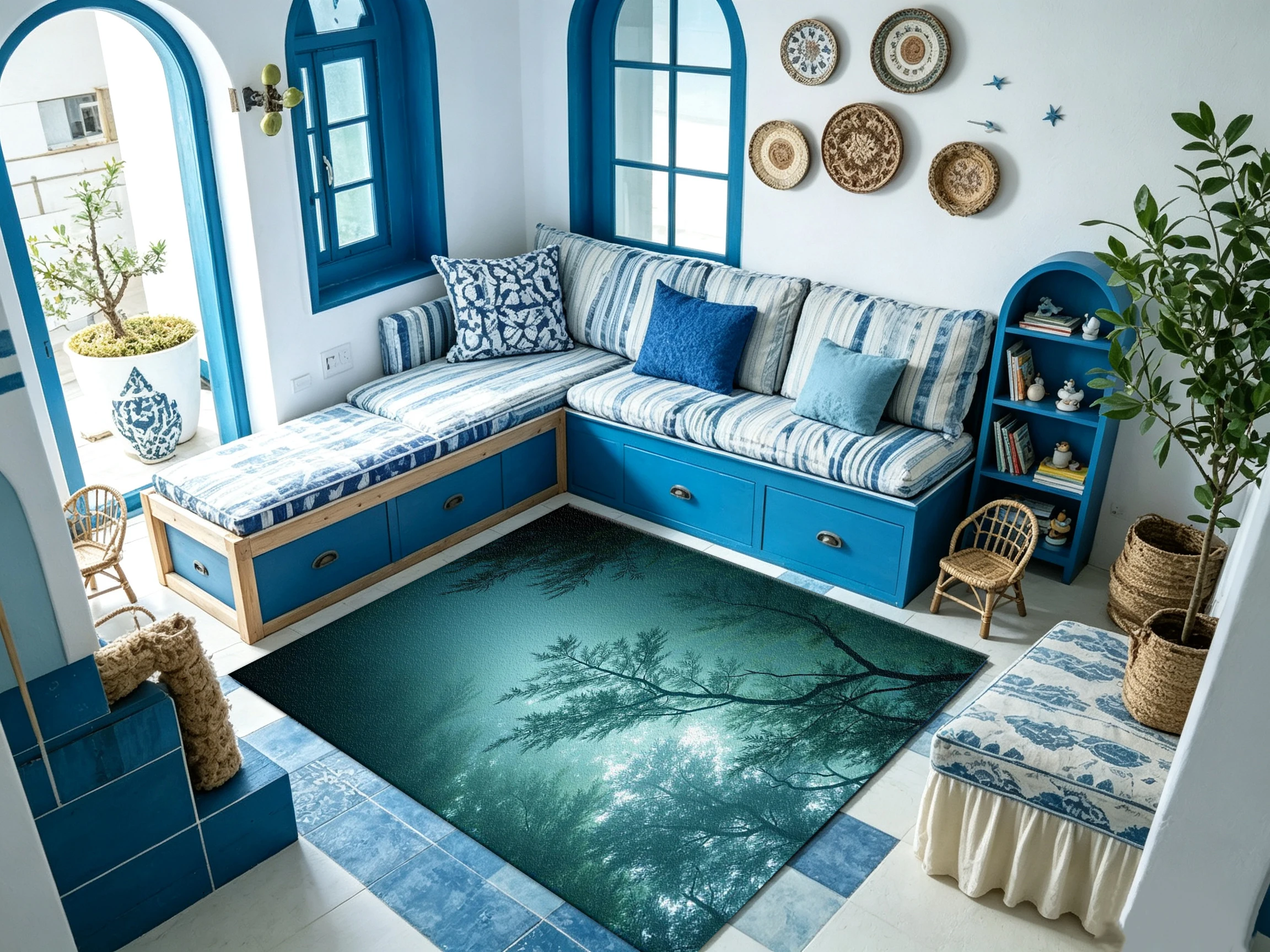 Misty Forest Tree Shadow Carpet Floor Mat Natural Scenery Floor Mat Stylish Home Decoration, Suitable for Living Area