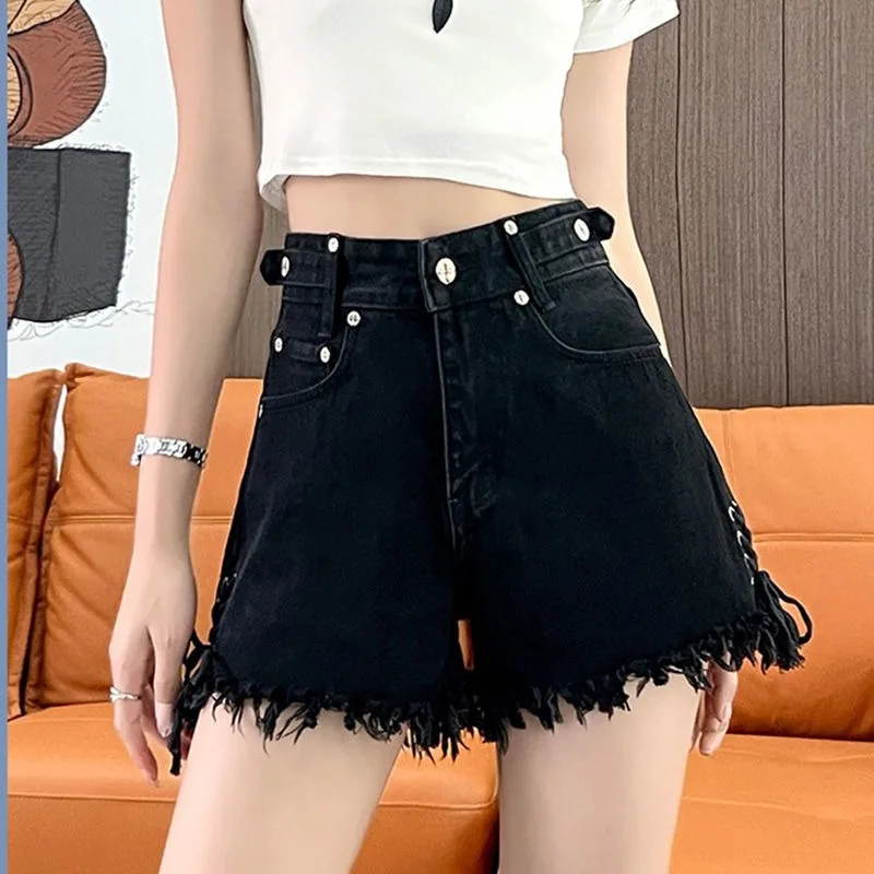 

Джинсовые шорты женские дизайнерские уникальные повязки на меховой подкладке милые крутые девушки летняя корейская модная уличная одежда повседневная сексуальная с высокой талией Y2k