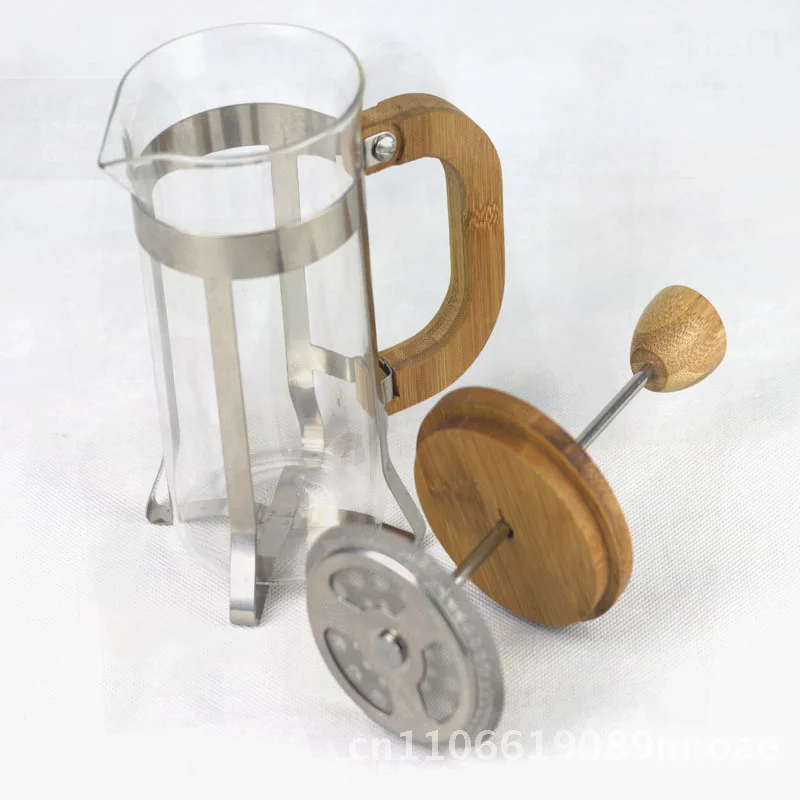 

Стеклянный пресс-кастрюля с бамбуковой и деревянной крышкой, термостойкий боросиликатный фильтр для кофе, французский пресс-кастрюля со стеклянной мерной чашкой для