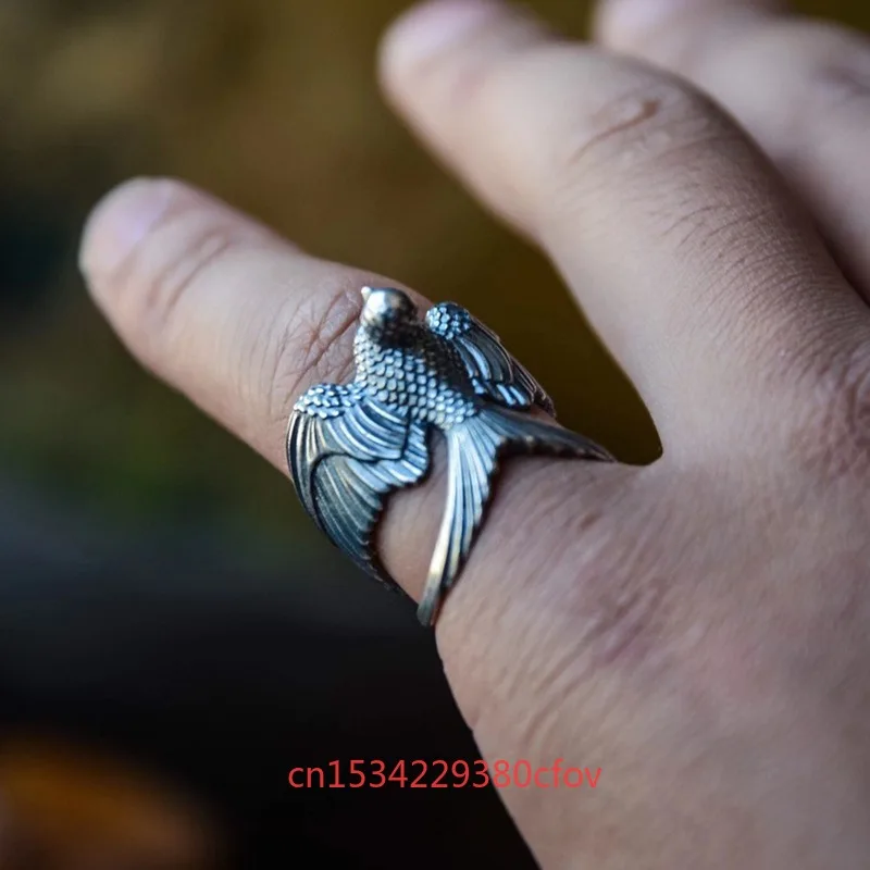 925 Thai Silver Young Swallow Rings Versatile Personality Jewelry Fashion Charms Accessories Leisure Personality Adjustable Gift