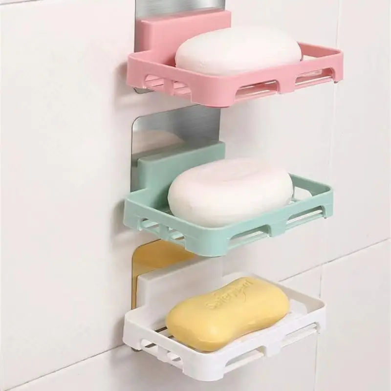 1pc Soap Dishes Wall Adhesive Mount Shower Soap Holder Drain Antiskid Soap Box Hanging Storage Tools In The Bathroom And Kitchen