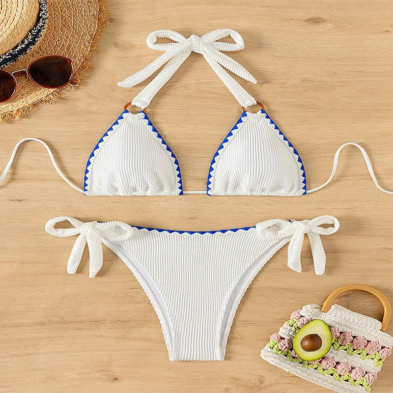 Bikini 2 Pec Beach Suits Cloth Separate Swimwear Luxury Women Lace Patchwork Extreme Thong Swimsuits Feminine lingerie Beachwear