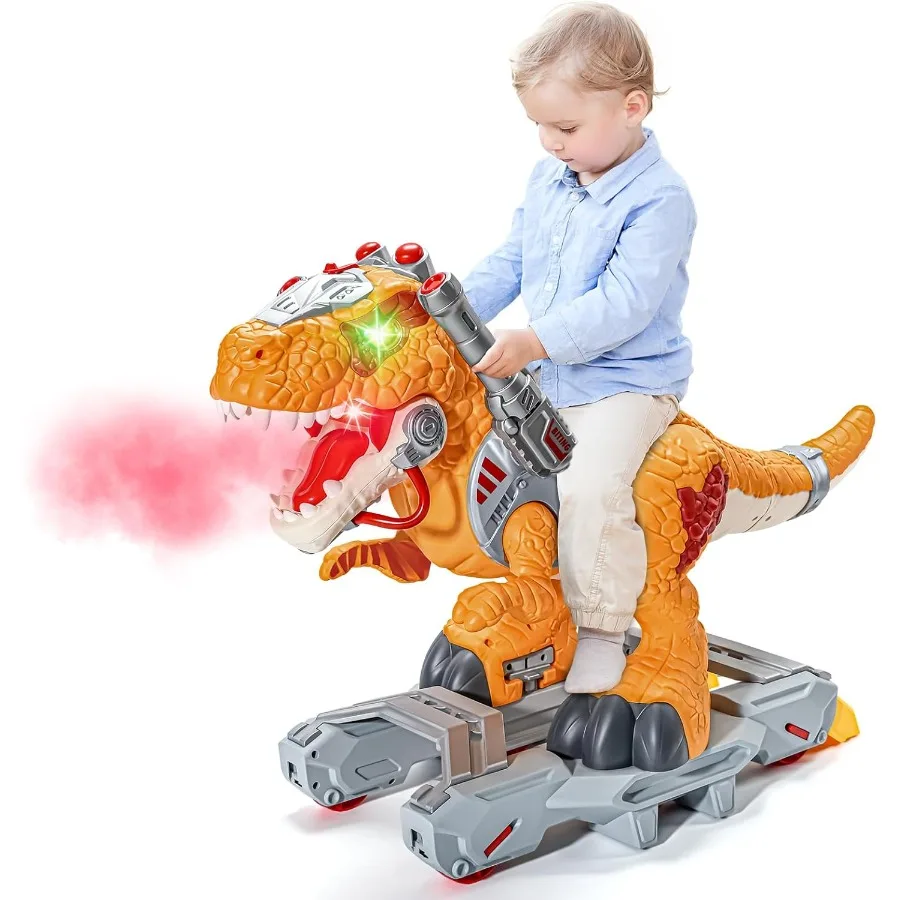 ของเล่นไดโนเสาร์ไฟฟ้าสำหรับเด็กเล็ก ขี่ได้ มีเพลง ไฟ และควัน สกู๊ตเตอร์เด็กหัดเดินแบบใช้เท้าเหยียบ