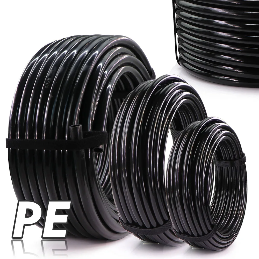 10-50m OD-6/8/12mm Garden Black PE Hose Pressure-Proof Watering Pipe 1/4