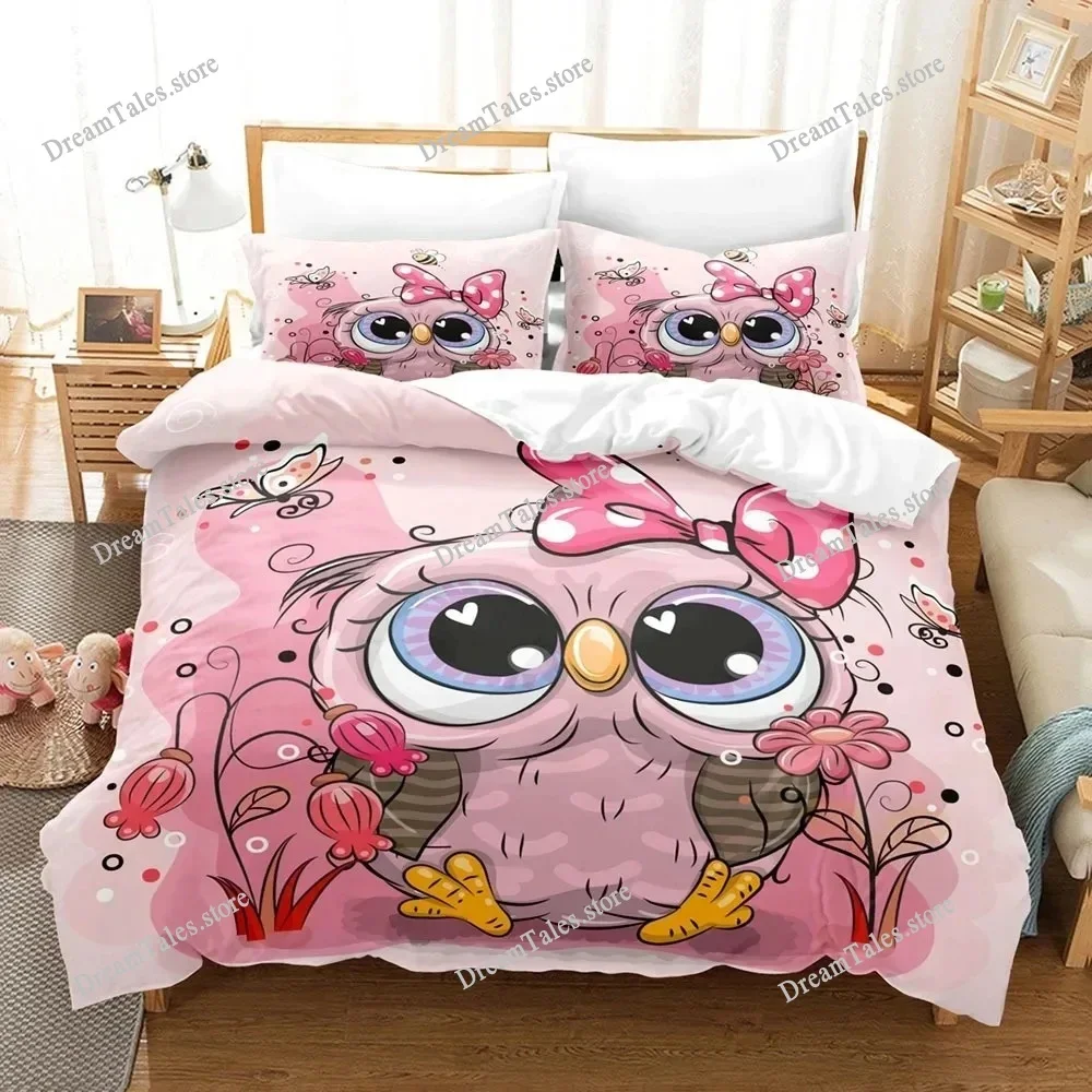

Home Textile Cartoons Owl Cover Duvet Cover Pillow Case Boy Girl Polyester Bedding Set King Queen Twin Size Luxury Gift