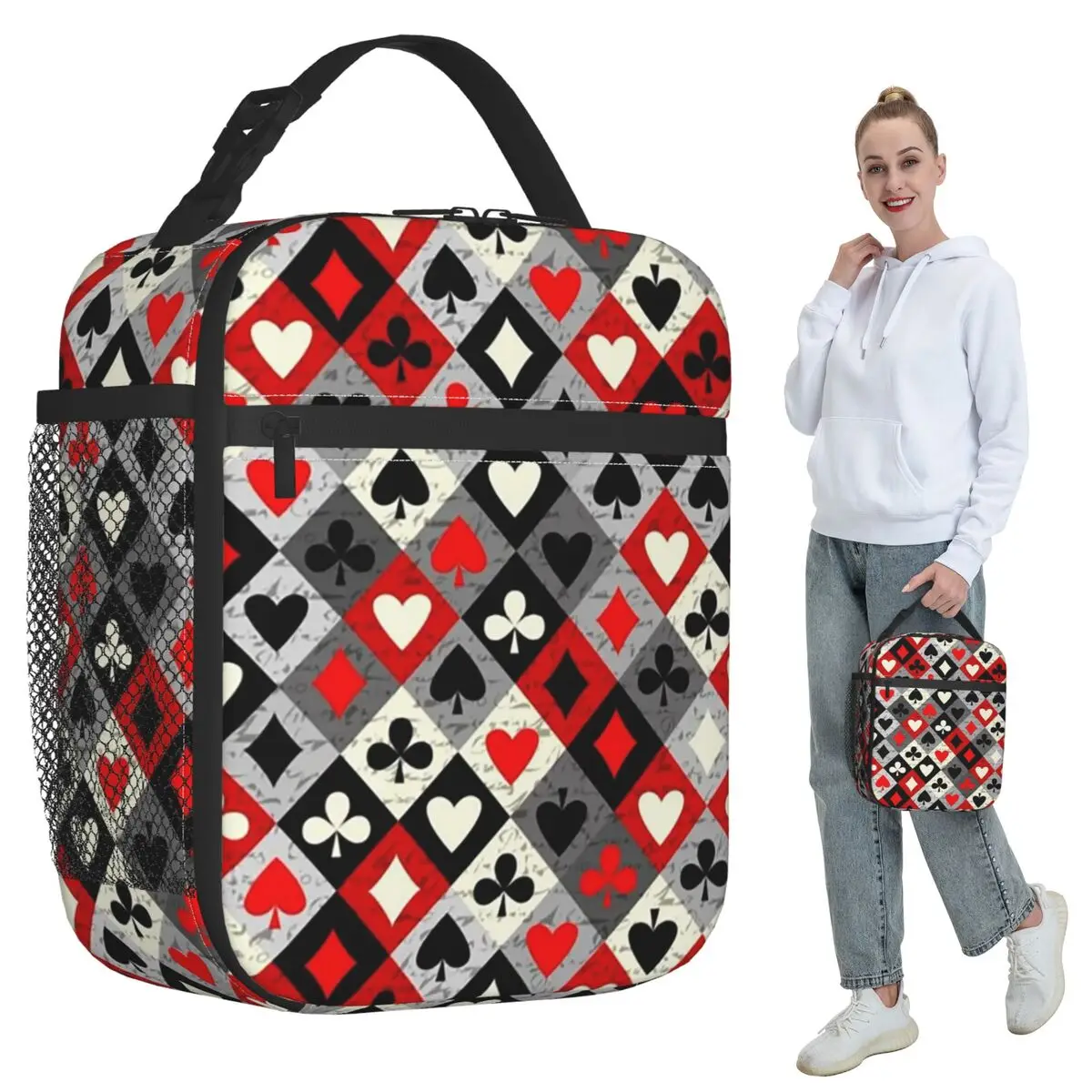 Playing Cards Poker Print Insulated Lunch Bag for Kids School Cooler Thermal Food Box Tote Leakproof Lunch Boxes Container