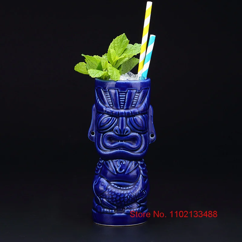 450ml Ceramics Cocktail Cup Totem Tiki Mugs Tropical Beach Party Hawaii Bar Decor Drinking Utensils Beer Beverage Mug Wholesale