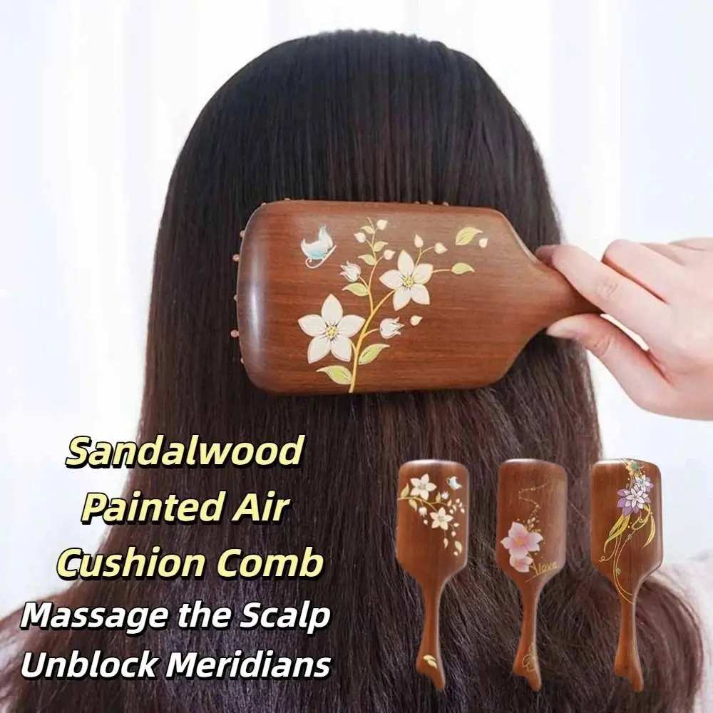 

Портативная расческа из сандалового дерева с антистатическим эффектом, массажная расческа с воздушной подушкой для улучшения кровообращения кожи головы, для женщин