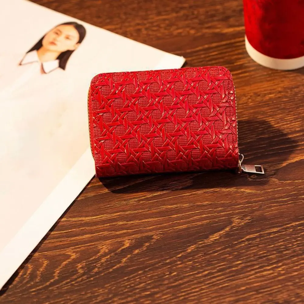 جديد 11 فتحة سستة حامل بطاقة بولي Leather الجلود مقاوم للماء حامل بطاقة الائتمان رقيقة جدا المنسوجة نمط محفظة صغيرة استخدام الأعمال