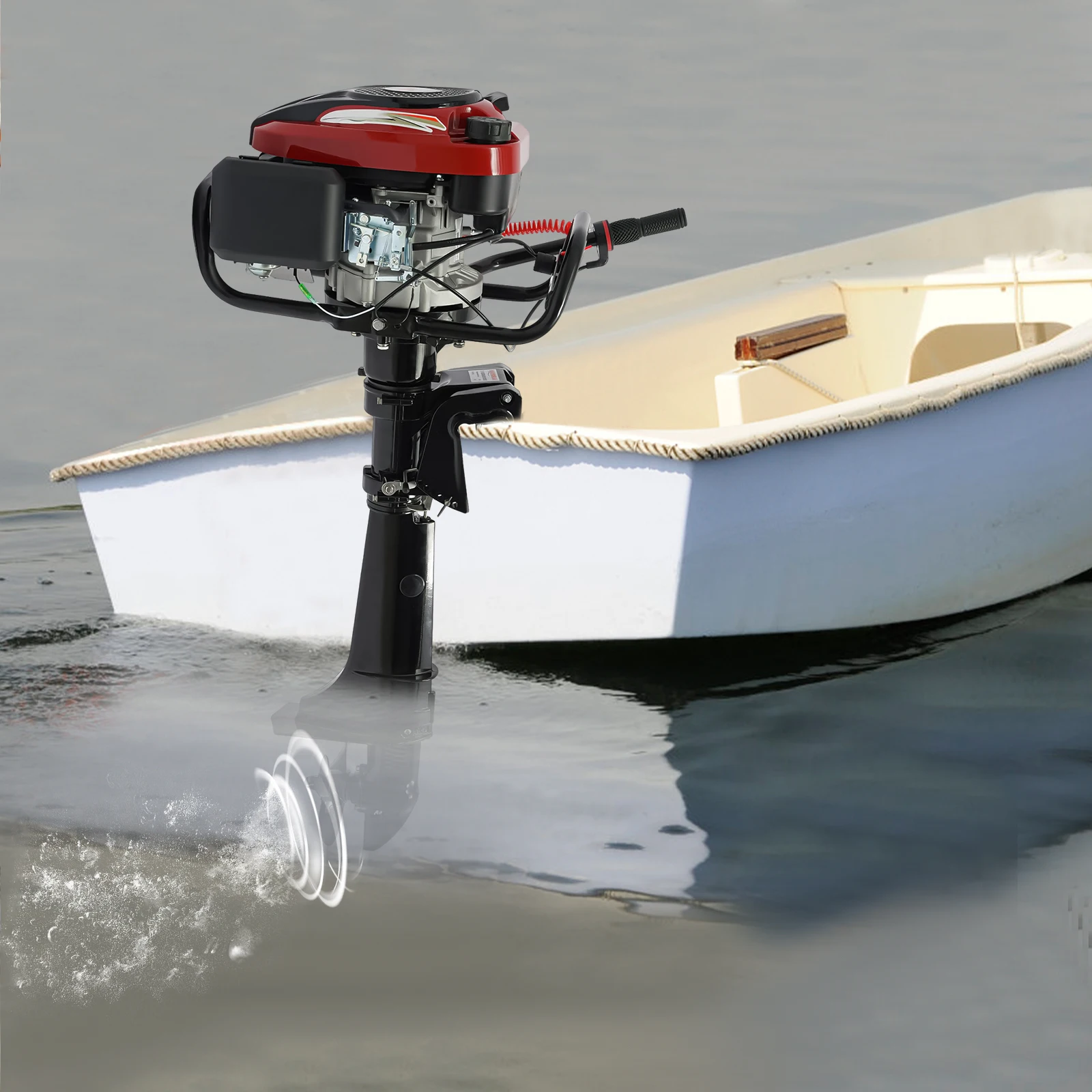 Outboard Motor,4-stroke 7hp Air-cooling Boat Engine,  Impact Resistance Aluminum Alloy Heavy Duty Outboard Boat Motor